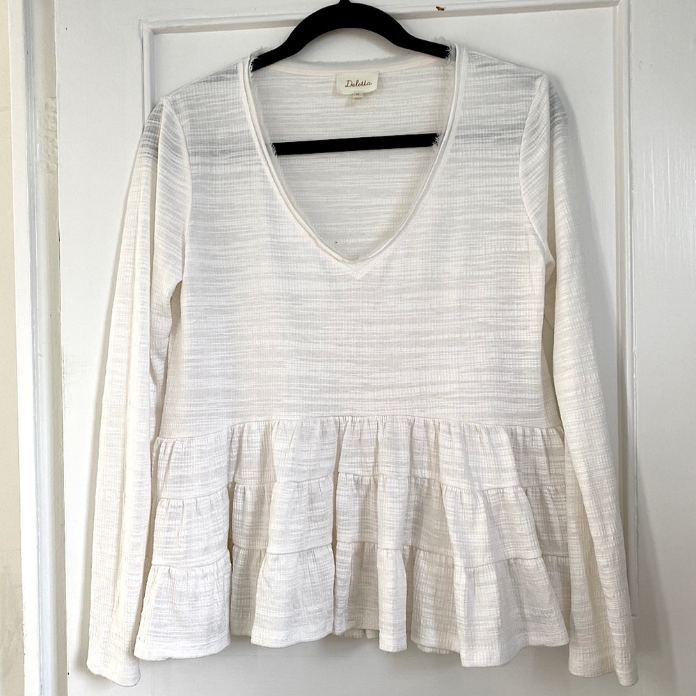 White V neck Ruffle Blouse
